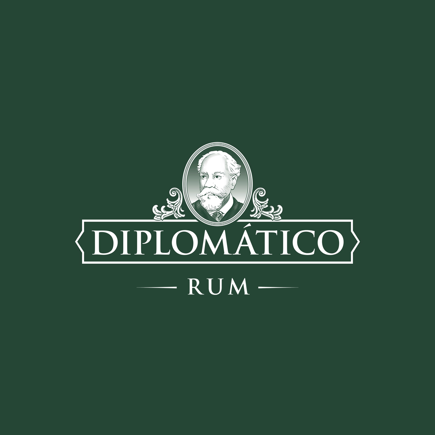 Diplomático Rum logo with illustrated portrait of an older man.