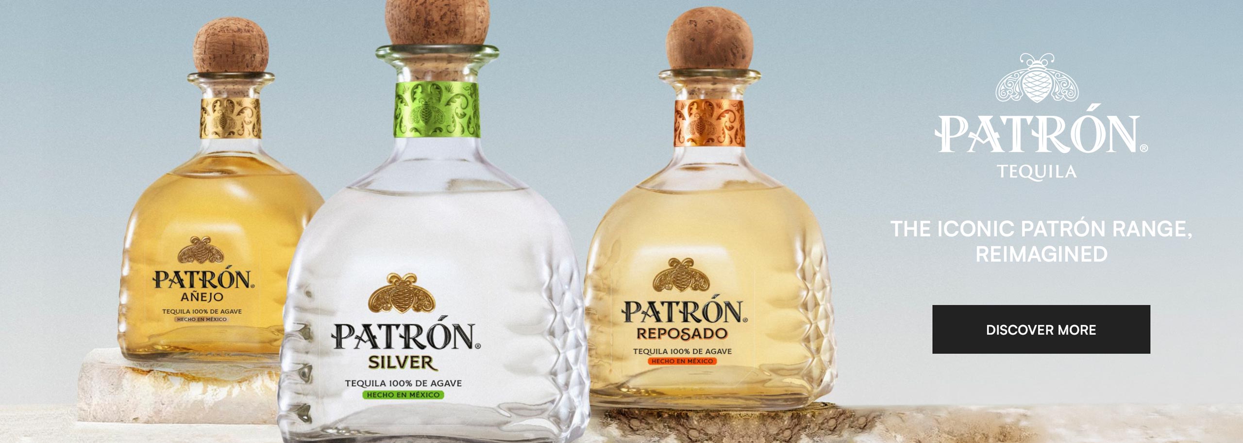 Three bottles of Patrón Tequila: Añejo, Silver, and Reposado.Three bottles of Patrón Tequila: Añejo, Silver, and Reposado.